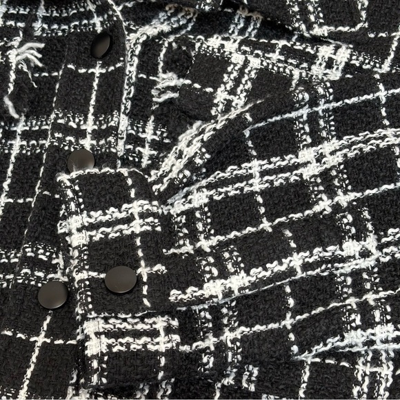 Aqua Plaid Shacket Shirt Jacket Tweed Black White XS ASO Selena Gomez NEW - Picture 11 of 15